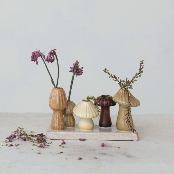 Enchanted Garden Stoneware Mushroom Vase, Multicolor